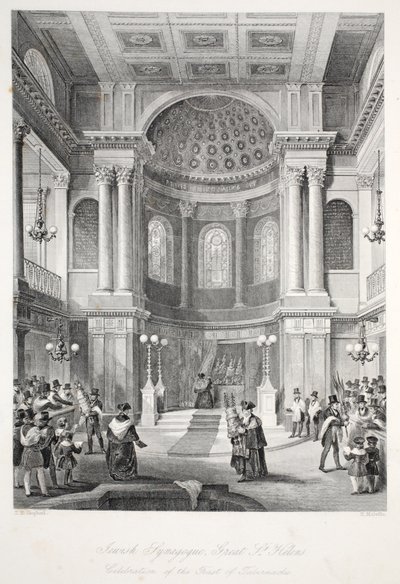 Sinagoga Judaica, Great St Helens, do pub "London Interiors with Costumes and Ceremonies". Joseph Mead, Londres, c.1843 (gravura em aço) de Thomas Hosmer Shepherd