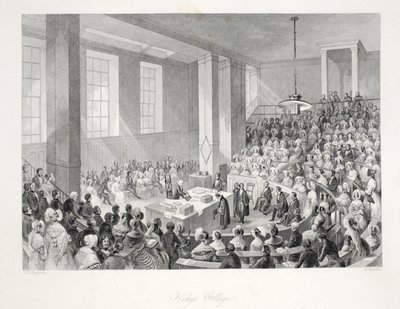 King&39;s College, do pub "London Interiors with Costumes and Ceremonies". Joseph Mead, Londres, c.1843 (gravura em aço) de Thomas Hosmer Shepherd
