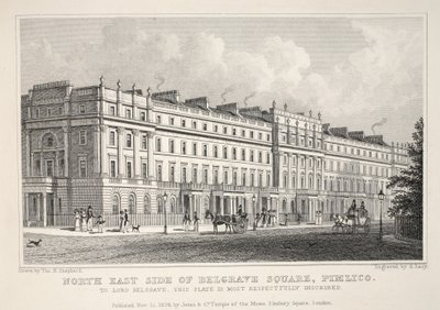North East Side da Belgrave Square, Pimlico, do pub &39;London and its Environs in the 19th century&39;. Jones und Co., 1827-1829 de Thomas Hosmer Shepherd