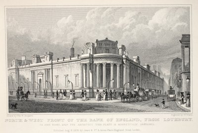 Norte e oeste Frente do Banco da Inglaterra, de Lothbury, do pub "Londres e seus arredores no século XIX". Jones und Co., 1827-1829 de Thomas Hosmer Shepherd