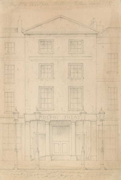 Desenho a lápis original do Teatro Adelphi, Londres, por Thomas H Shepherd de Thomas Hosmer Shepherd