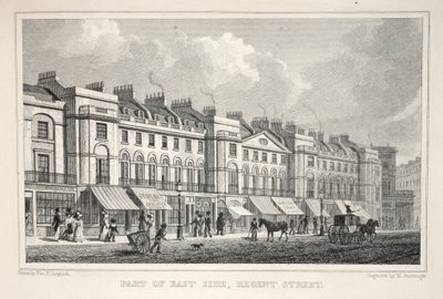 Parte do East Side, Regent Street, do pub "London and its Environs in the 19th Century". Jones und Co., 1827-1829 de Thomas Hosmer Shepherd