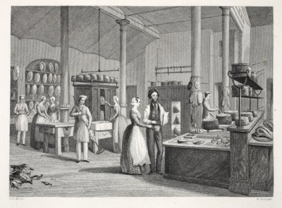 Reform Club - a cozinha, do pub "London Interiors with Costumes and Ceremonies". Joseph Mead, Londres, c.1843 (gravura em aço) de Thomas Hosmer Shepherd
