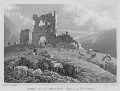 Ruínas da Capela de Santo Antônio, Edimburgo (gravura) de Thomas Hosmer Shepherd
