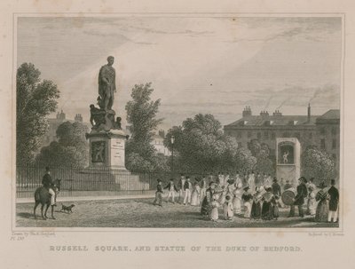 Russell Square e a estátua do duque de Bedford de Thomas Hosmer Shepherd