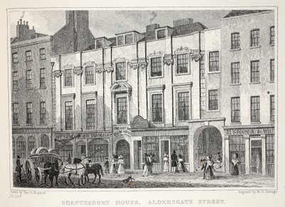 Shaftesbury House, Aldersgate Street, do pub "London and its Environs in the 19th Century". Jones und Co., 1827-1829 de Thomas Hosmer Shepherd
