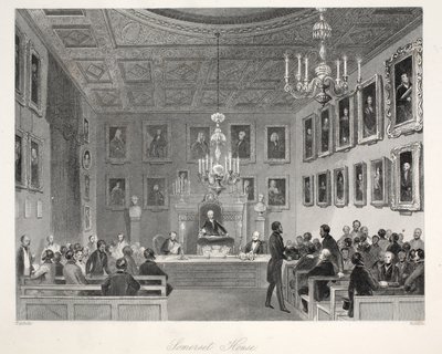 Somerset House, do pub "London Interiors with Costumes and Ceremonies". Joseph Mead, Londres, c.1843 (gravura em aço) de Thomas Hosmer Shepherd