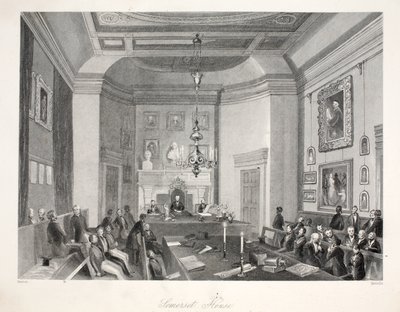 Somerset House, do pub "London Interiors with Costumes and Ceremonies". Joseph Mead, Londres, c.1843 (gravura em aço) de Thomas Hosmer Shepherd