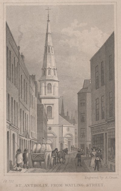St. Antholin, da Watling Street, gravado por A. Cruse, c.1830 (gravura) de Thomas Hosmer Shepherd