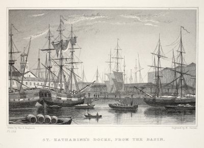 St Katherine Docks, da Bacia, Tower, de Londres e é Environs no pub do século XIX. Jones und Co., 1827-1829 de Thomas Hosmer Shepherd