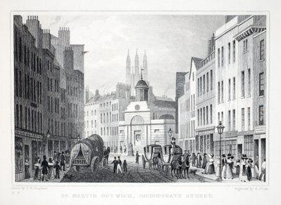 St Martin Outwich, rua de Bishopsgate, de Londres e é Environs no pub do século XIX. Jones und Co., 1827-1829 de Thomas Hosmer Shepherd