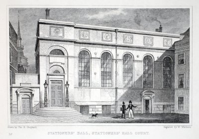 O Hall dos Stationers, o Court Hall do Stationer&39;s, do pub "London and its Environs in the 19th Century". Jones und Co., 1827-1829 de Thomas Hosmer Shepherd