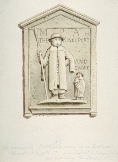 Tablet em uma casa sobre Bull Head Court, Newgate Street, City of London, 1840 de Thomas Hosmer Shepherd