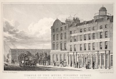 Templo das Musas, Finsbury Square, do pub "London and its Environs in the 19th Century". Jones und Co., 1827-1829 de Thomas Hosmer Shepherd