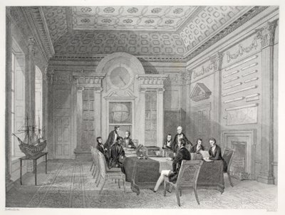 A sala de diretoria do Almirantado, do pub "London Interiors with their Costumes and Ceremonies". Joseph Mead, Londres, c.1843 (gravura em aço) de Thomas Hosmer Shepherd