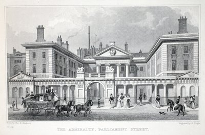 O Almirantado, Parliament Street, do pub "London and its Environs in the 19th Century". Jones und Co., 1827-1829 de Thomas Hosmer Shepherd