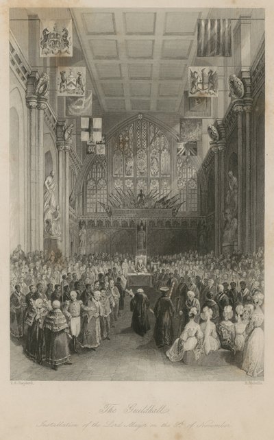 The Guildhall: Instalação do Lord Mayor no dia 8 de novembro de Thomas Hosmer Shepherd