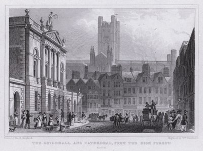 O Guildhall e a Catedral, da High Street, Bath (gravura) de Thomas Hosmer Shepherd