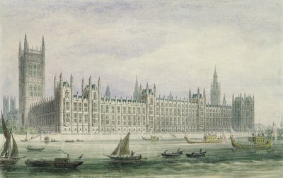 As Casas do Parlamento (grafite, caneta e tinta e papel) de Thomas Hosmer Shepherd