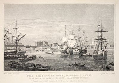 O Limehouse Dock, Regent&39;s Canal, do pub "London and its Environs in the 19th Century". Jones und Co., 1827-1829 de Thomas Hosmer Shepherd