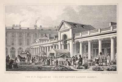 A fachada NW do novo mercado de Covent Garden, do pub "London and its Environs in the 19th Century". Jones und Co., 1827-1829 de Thomas Hosmer Shepherd