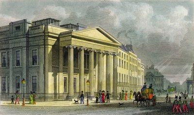 O novo Colégio de Médicos, Pall Mall, East, gravado por Thomas Barber (1768-1843) (gravura a cores) de Thomas Hosmer Shepherd