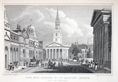 A Nova Abertura da Igreja de St Martin, de Pall Mall East, do pub "London and its Environs in the 19th Century". Jones und Co., 1827-1829 de Thomas Hosmer Shepherd