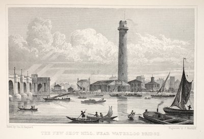 O New Shot Mill, próximo à Waterloo Bridge, do pub "London and its Environs in the 19th Century". Jones und Co., 1827-1829 de Thomas Hosmer Shepherd