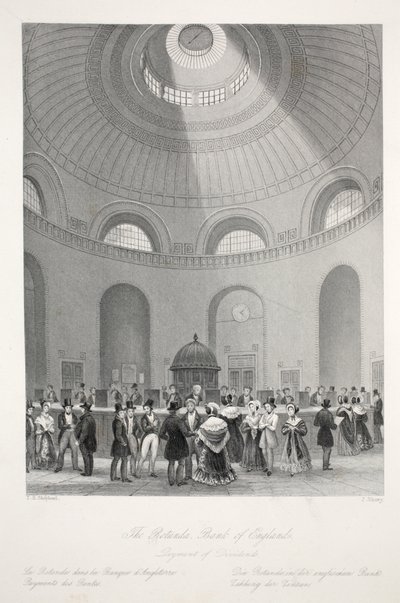 A Rotunda no Banco da Inglaterra, do pub "London Interiors with Costumes and Ceremonies". Joseph Mead, Londres, c.1843 (gravura em aço) de Thomas Hosmer Shepherd