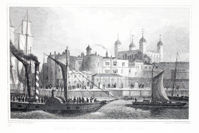 A Torre de Londres, do rio Tâmisa, do pub "Londres e seus arredores no século XIX". Jones und Co., 1827-1829 de Thomas Hosmer Shepherd