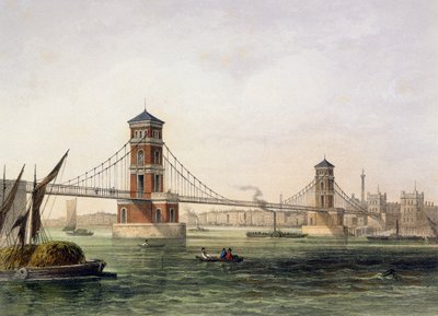 Vista da Ponte Hungerford do Leste, gravada por Jean Jacottet (1806-c.43) 1854 de Thomas Hosmer Shepherd
