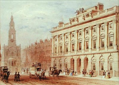 Vista da Casa de Somerset e da Igreja de Santa Maria Le Strand (lápis e aguarela sobre papel) de Thomas Hosmer Shepherd