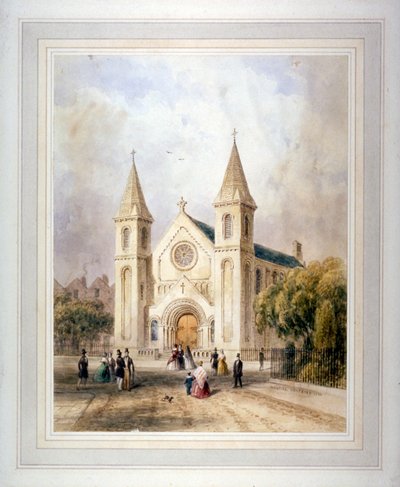 Vista de um edifício religioso desconhecido em Regent Square, St Pancras, Londres, 1842. de Thomas Hosmer Shepherd