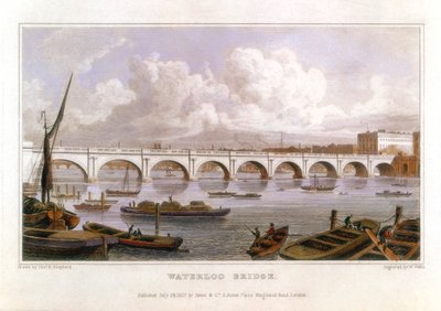 Ponte de Waterloo, Londres, através do Tamisa, 1817 de Thomas Hosmer Shepherd