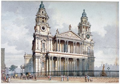 Frente oeste da Catedral de São Paulo, Cidade de Londres, 1814. de Thomas Hosmer Shepherd