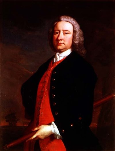 Retrato de Edward Henry Sartorius segurando um telescópio com uma paisagem costeira além de Thomas Hudson