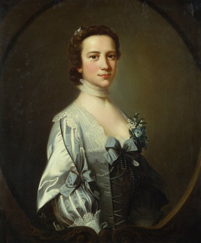 Retrato de uma senhora com vestido Van Dyck (óleo sobre tela) de Thomas Hudson