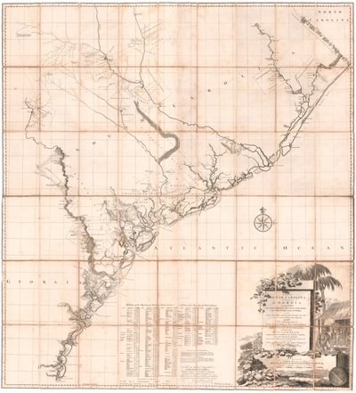 Um mapa da Carolina do Sul e uma parte da Geórgia por De Brahm de Thomas Jefferys