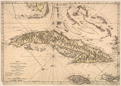 Um mapa da ilha de Cuba, com as Ilhas Bahama, o Golfo da Florida e a Passagem de Barlavento - Desenhado a partir de levantamentos ingleses e espanhóis. LOC 73697703 de Thomas Jefferys