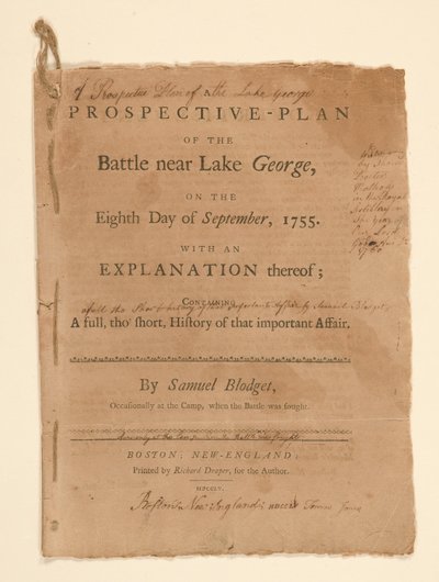 Um Plano Projetivo da Batalha lutou perto do Lago George. Texto (parte B) por Samuel Blodgett de Thomas Johnston