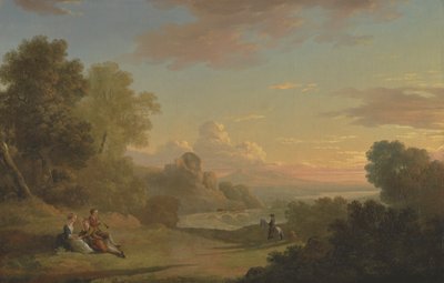 Uma Paisagem Imaginária com um Viajante e Figuras Sobranceiras à Baía de Baiae de Thomas Jones