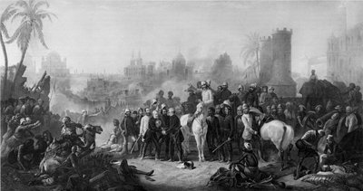 O Relevo de Lucknow e o Encontro Triunfante de Havelock, Outram e Sir Colin Campbell, de "... Desenhos ... feitos no local ... pelo Sr. Egron Lundgren", publicado em Londres 1860 de Thomas Jones