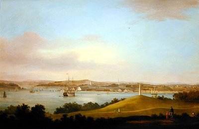 Uma Vista do Estuário do Tamar, Plymouth (óleo no painel) de Thomas L. Hornbrook