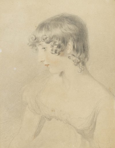 Busto retrato de Susan Bloxam, virou-se em perfil para a esquerda, 1818 (giz preto, tocou com giz vermelho e levemente perplexo no cartão branco, marrom descolorido) de Thomas Lawrence