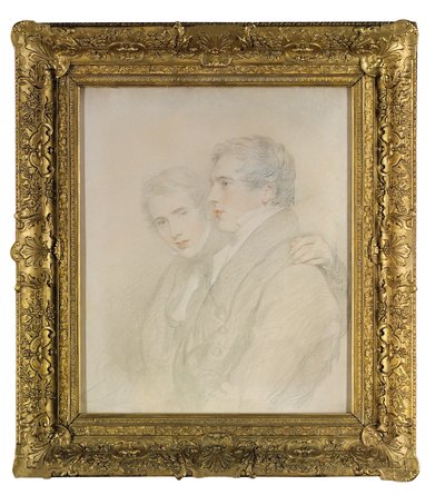 Retrato duplo de Richard Rowland Bloxam (1797-1877) e Andrew Bloxam (1801-1878), meio comprimento, de perfil, na véspera de sua partida para as Ilhas Sandwich [Havaí] em 1823 (giz preto, branco e vermelho em uma tela preparada) de Thomas Lawrence