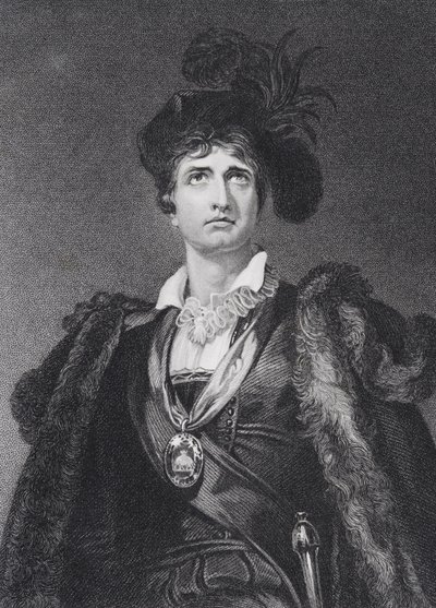 John Philip Kemble como Hamlet, gravado por G. Adcock de Thomas Lawrence