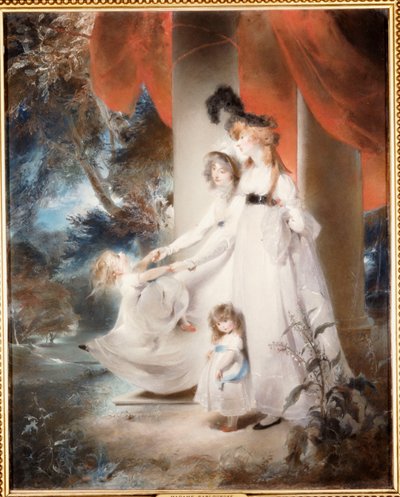 Retrato da Sra. Ayscoghe Boucherett com seus dois filhos mais velhos, Emilia e Ayscoghe, e sua meia-irmã Juliana Angerstein, mais tarde Madame Sabloukoff, em um jardim de Thomas Lawrence
