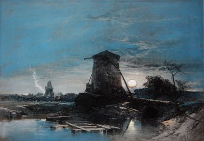 Uma Paisagem Holandesa iluminada pela Lua de Thomas Leeson the Elder Rowbotham