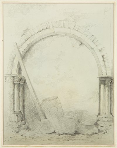 Arcos e colunas nas instalações da Mereweather entre a Rua Nicholas e a Rua Corn (lápis e aguarela sobre papel) de Thomas Leeson the Elder Rowbotham