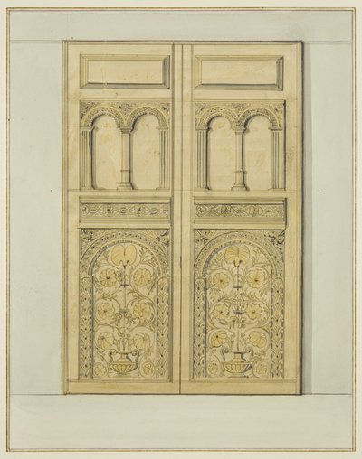 Entrada da Torre da Porta Interior Esculpida, Igreja de São João (aguarela sobre papel) de Thomas Leeson the Elder Rowbotham
